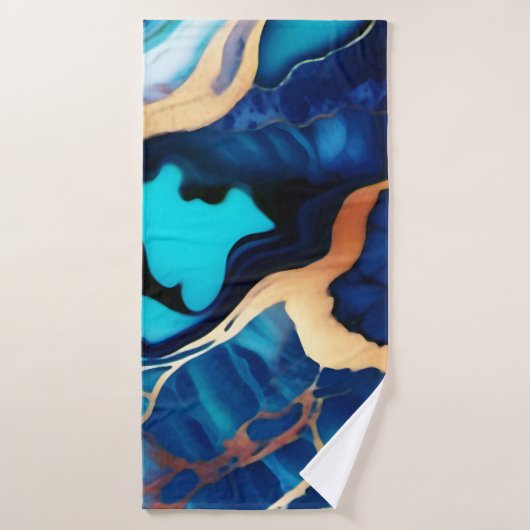 Bleu tendance en or faux marbre (Serviette de bain)