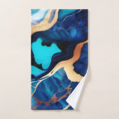 Bleu tendance en or faux marbre (Serviette à main)