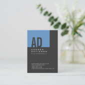 Bleu tendance Monogramme gris Carte de visite (Debout devant)