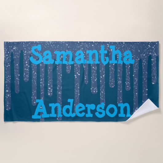 Bleu Texte Parkly Wax Serviette de plage personnal (Devant)