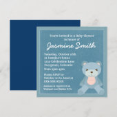 Bleu thème teddy ours bébé invitation douche (Devant / Derrière)