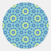 Bleu Tie Dye Mandala Motif Classic Round Sticker (Devant)