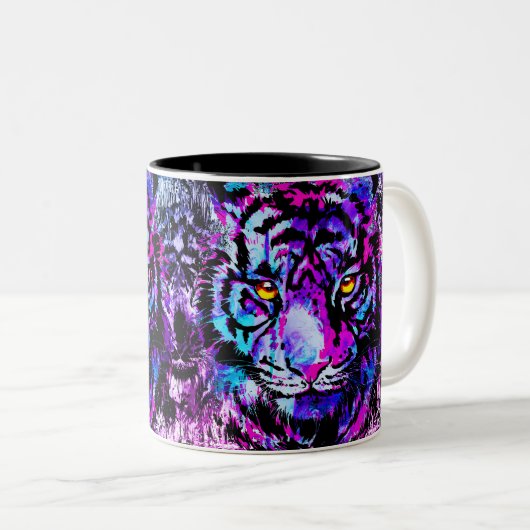 Bleu Tiger Café Mug | Face de tigre pourpre (Devant droit)