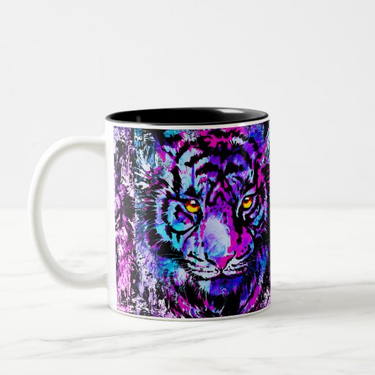 Bleu Tiger Café Mug | Face de tigre pourpre (Gauche)
