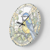 Bleu Tit Faux Vitrail Bluetit Horloge des oiseaux (Angle)