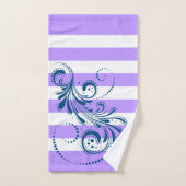 Bleu tourbillon blanc et rayures lavande (Serviette à main)