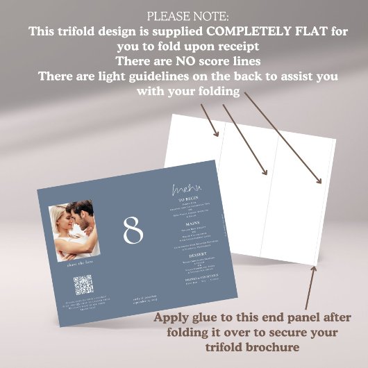 Bleu tout en 1 Photo Mariage Menu Table No Trifold