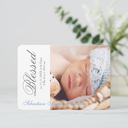 Bleu tout simplement béni - Faire-part de naissanc (Debout devant)