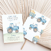 Bleu Tracteur Anniversaire Fête Invitation