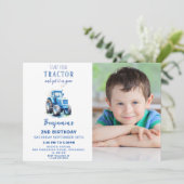 Bleu Tracteur Invitation à l'anniversaire avec pho (Debout devant)
