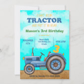 Bleu Tracteur Invitation Anniversaire (Devant)