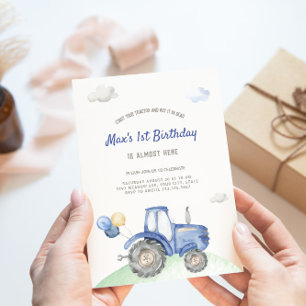 Bleu Tracteur Invitation Anniversaire