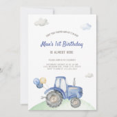 Bleu Tracteur Invitation Anniversaire (Devant)