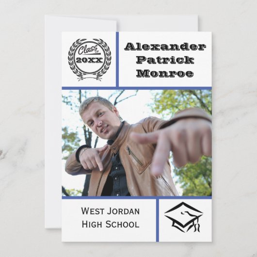 Bleu traditionnel - Faire-part de diplôme (Devant)