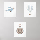 Bleu Transport Infirmière Décor Biplane Compas (Recto)