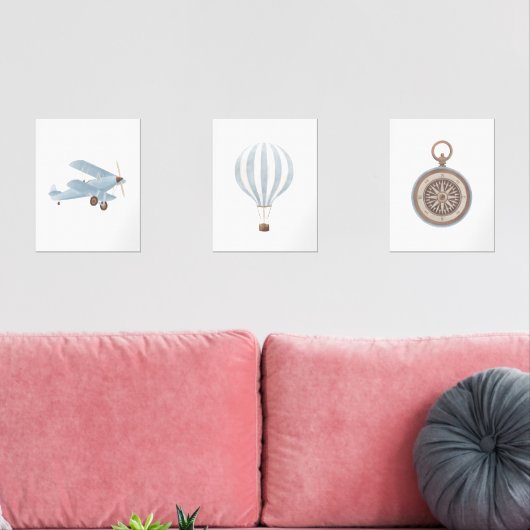 Bleu Transport Infirmière Décor Biplane Compas (Salon)
