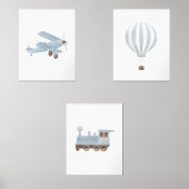 Bleu Transport Nursery Décor Biplane Train (Recto)