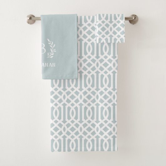 Bleu Trellis et monogramme de branche | Ferme (En situation)