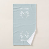 Bleu Trellis et monogramme de branche | Ferme (Serviette à main)
