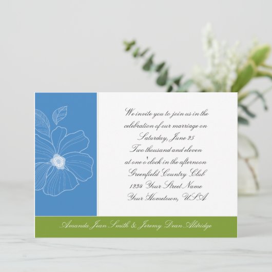 Bleu tropical et Faire-part de mariage vert (Debout devant)