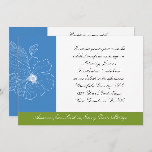 Bleu tropical et Faire-part de mariage vert (Devant / Derrière)