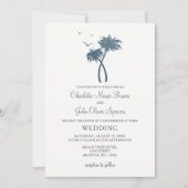 Bleu Tropical Palm Tree Mariage Invitations (Devant)