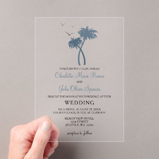 Bleu Tropical Palm Tree Mariage Invitations (In situ (ordinateur de poche))