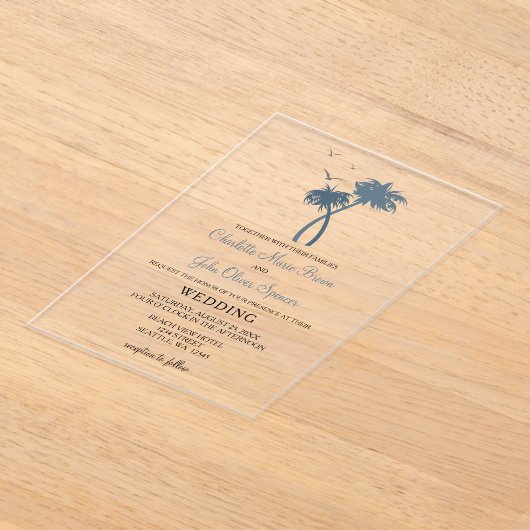 Bleu Tropical Palm Tree Mariage Invitations (Poser)