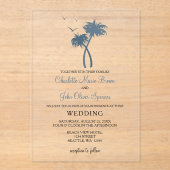 Bleu Tropical Palm Tree Mariage Invitations (Recto)