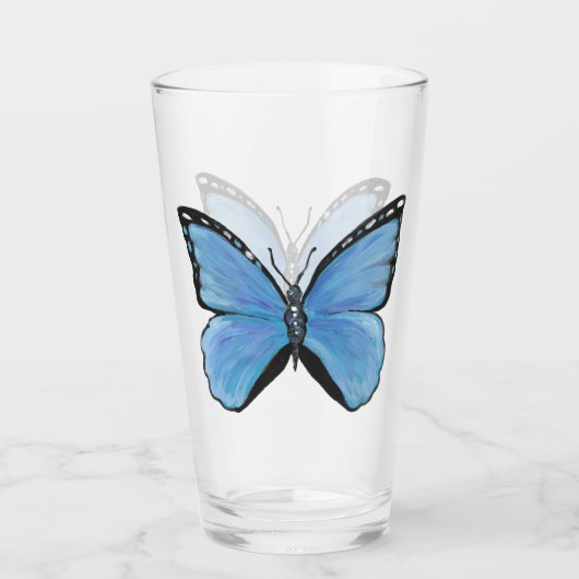 Bleu Tumbler en verre papillon (Devant)