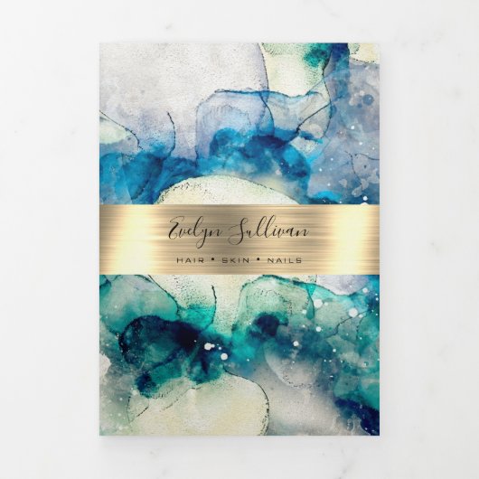 Bleu Turquoise Aquarelle or huile triple Brochure (Page de couverture)