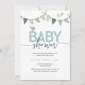 Bleu Turquoise bébé Bunting Baby shower Invitation (Devant)
