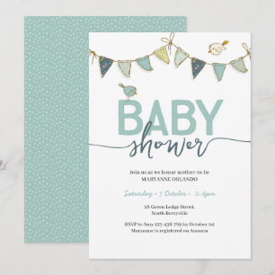 Bleu Turquoise bébé Bunting Baby shower Invitation