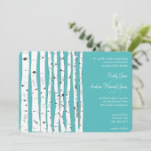 Bleu Turquoise Birch Tree Invitations de mariage (Debout devant)