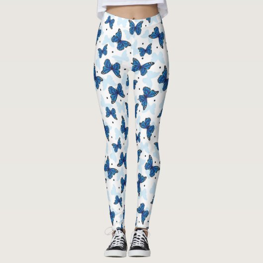 Bleu Turquoise Monarque Papillon Motif Leggings (Devant)