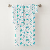 Bleu turquoise Pêche sans mer Motif Monogramme cha (En situation)