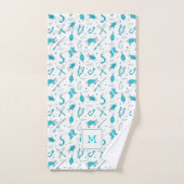 Bleu turquoise Pêche sans mer Motif Monogramme cha (Serviette à main)