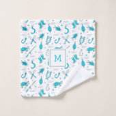 Bleu turquoise Pêche sans mer Motif Monogramme cha (Gant de toilette)