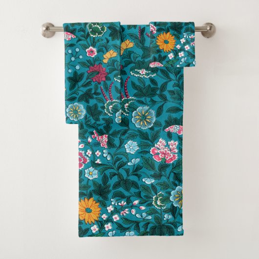 Bleu Turquoise Vert Rouge rose Jaune Motif Floral (En situation)