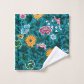 Bleu Turquoise Vert Rouge rose Jaune Motif Floral (Gant de toilette)