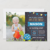 Bleu Turtle Chalk Invitation d'anniversaire avec p (Devant)