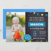 Bleu Turtle Chalk Invitation d'anniversaire avec p (Devant / Derrière)