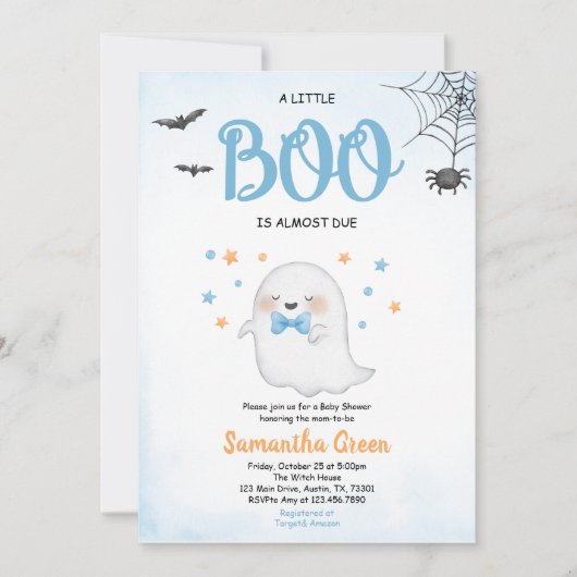 Bleu Un Petit Boo Invitation Baby shower (Devant)