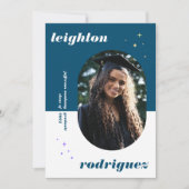 Bleu Unique Arrondi Photo Faire-part de graduation (Devant)