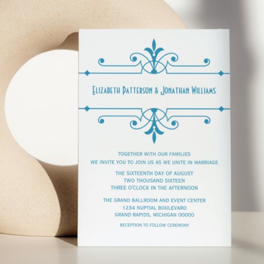 Bleu v2 Fancy Mariage ornemental Invitation