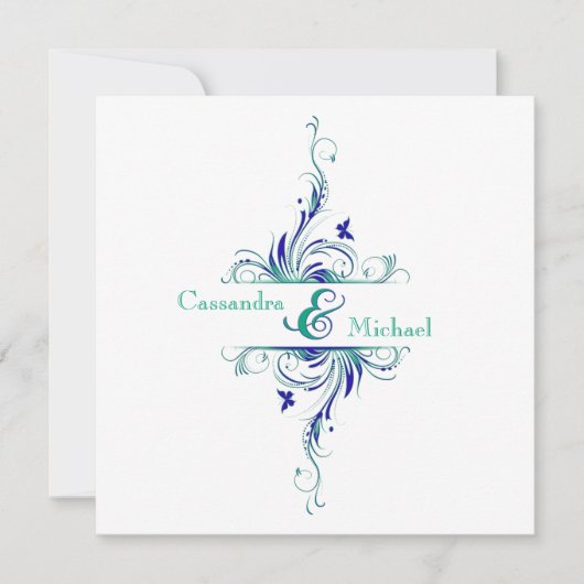 Bleu Vert blanc Aqua Faire-part de mariage Floral (Devant)