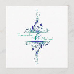 Bleu Vert blanc Aqua Faire-part de mariage Floral