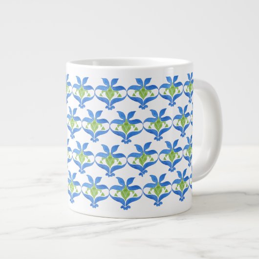 Bleu, Vert, Blanc Art Nouveau Motif Jumbo Mug (Devant droit)