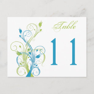 Bleu Vert Blanc Floral Numéro de table Carte posta