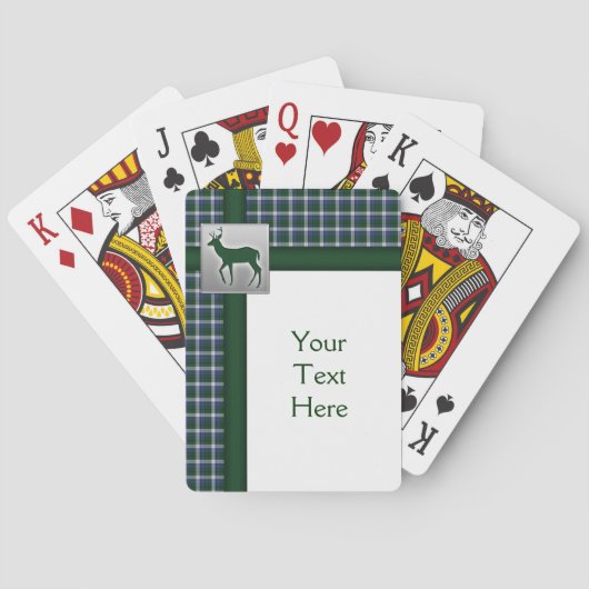 Bleu, Vert, Blanc Plaid avec Cartes de Jeu de Cerf (dos)